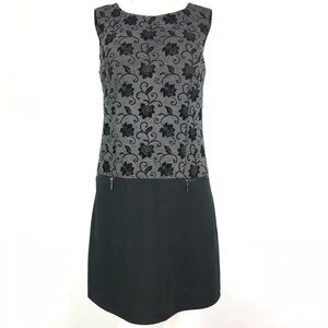 🆕 LAUNDRY By Design Sheath Dress Gray Floral Velvet Damask Zip Pockets  Size 2